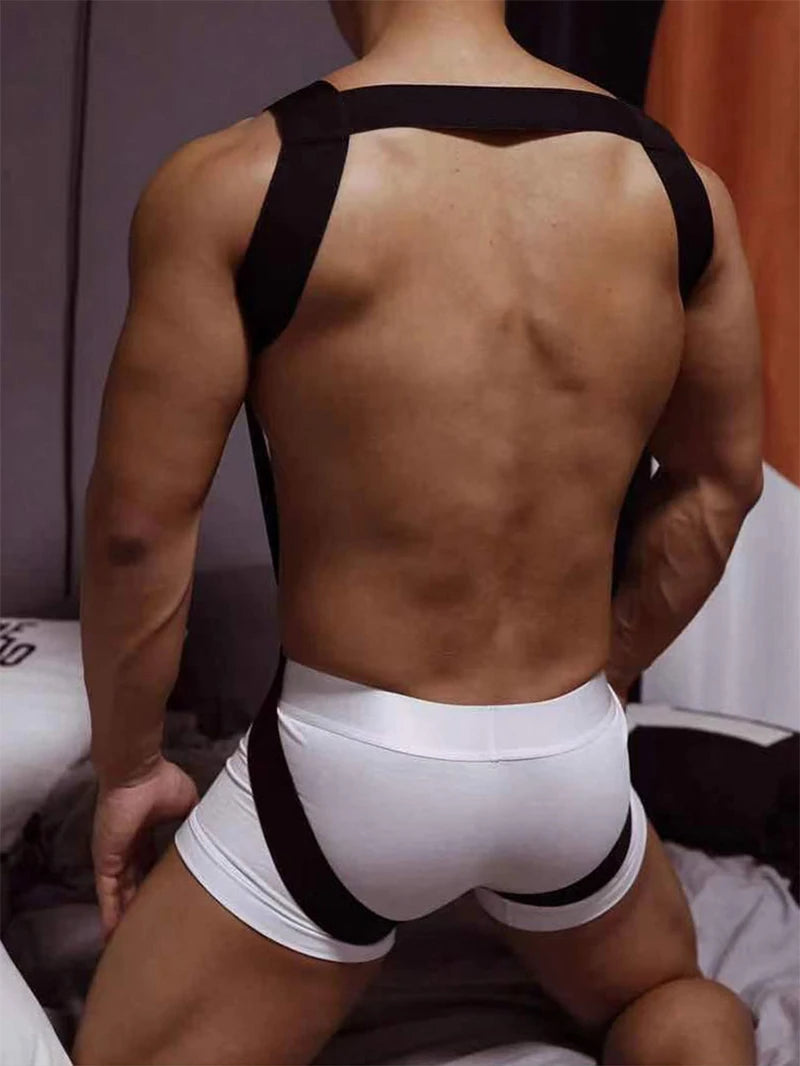 Sexy Lingerie Men's Harness Chest Bodysuit Hollow Out Bondage Elastic Penis Ring Hole Erotic Costume Fetish One-piece