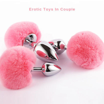 Sex Shop Metal Bunny Tail Butt Plugs Dilator Anus Bdsm Erotic Wives Role play Goods For Adults Gay Masturbator Exotic Accessorie