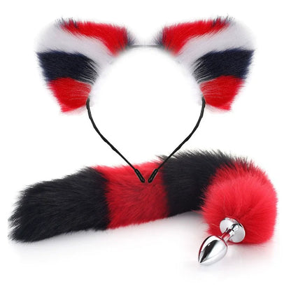 Fox Anal Plug Cute Cat Ears Tail Anal Toys for Beginner Stainles Steel Anal Plug BDSM Game Cosplay Sex Toys for Woman Couple Men
