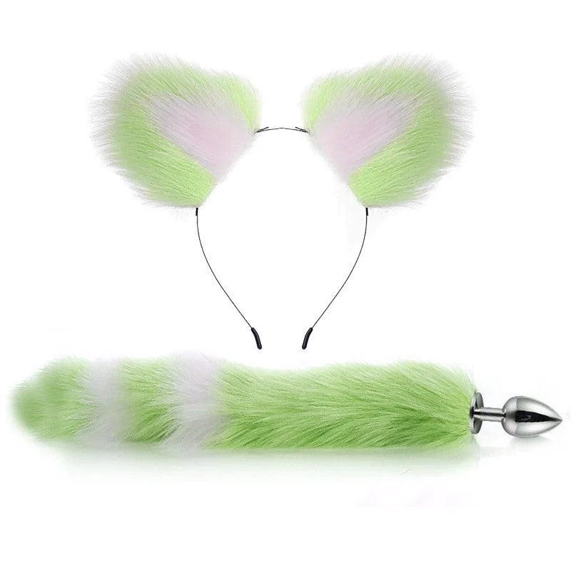 Fox Anal Plug Cute Cat Ears Tail Anal Toys for Beginner Stainles Steel Anal Plug BDSM Game Cosplay Sex Toys for Woman Couple Men