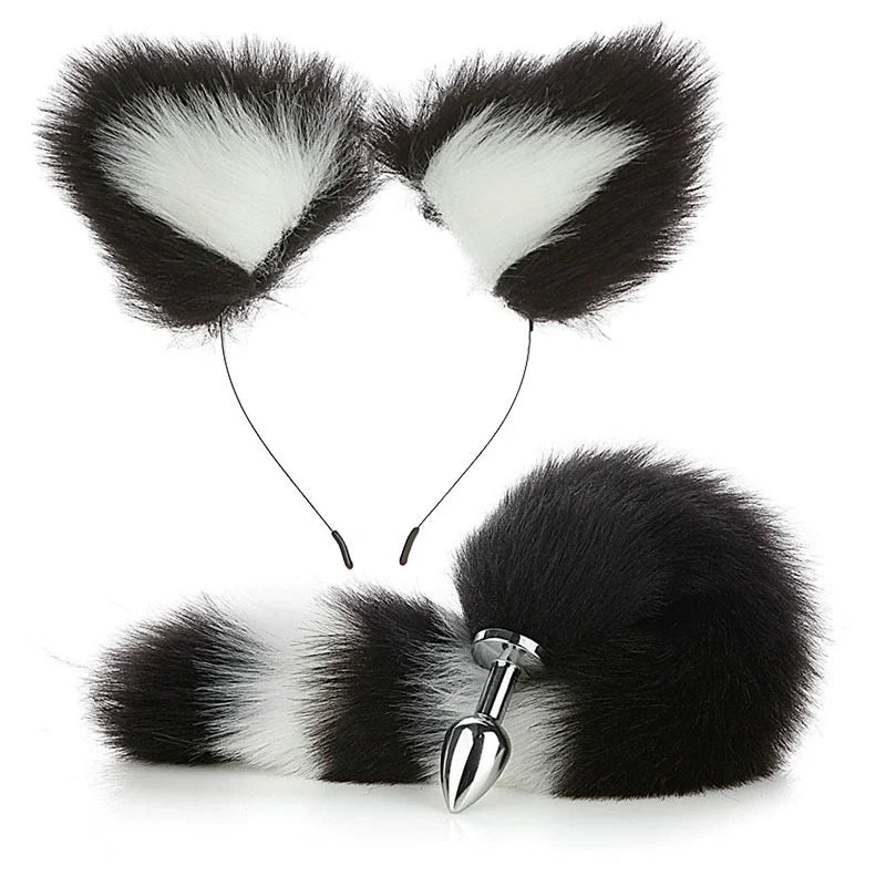 Fox Anal Plug Cute Cat Ears Tail Anal Toys for Beginner Stainles Steel Anal Plug BDSM Game Cosplay Sex Toys for Woman Couple Men