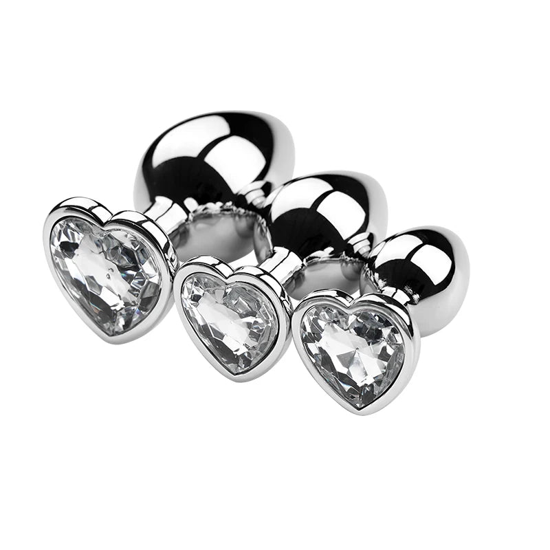 Anal Plug 3 Sizes Heart Metal Crystal Anal Plug for Women Removable Stainless Steel Butt Plug Men Stimulator Anal Sex Toys Dildo