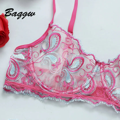 Transparent Sexy Women Lingerie Underwear Outfits 3Piece Bra Sets Lace Embroidery Intimate Nightwear Erotic Stripper Sex Clothes