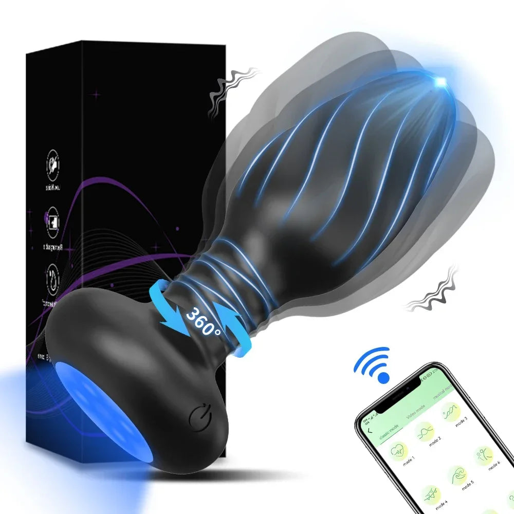Vibrating LED Anal Plug for Men Prostate Massager Vibrating Butt Plug Men Women Adult Sex Toy APP Anal Vibrator for Couples