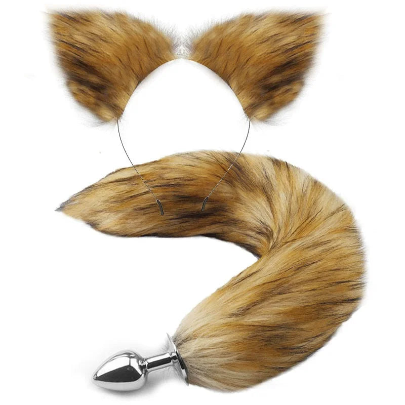 Fox Anal Plug Cute Cat Ears Tail Anal Toys for Beginner Stainles Steel Anal Plug BDSM Game Cosplay Sex Toys for Woman Couple Men