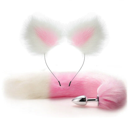 Fox Anal Plug Cute Cat Ears Tail Anal Toys for Beginner Stainles Steel Anal Plug BDSM Game Cosplay Sex Toys for Woman Couple Men