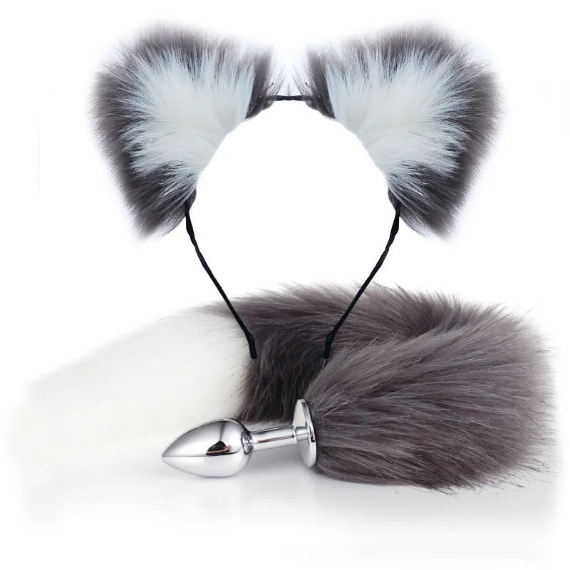 Cute Fox Tail Anal Plug Bow-Knot Soft Cat Ears Headbands Collar Erotic Cosplay Couples Accessories SM Sex Toys for Female Male