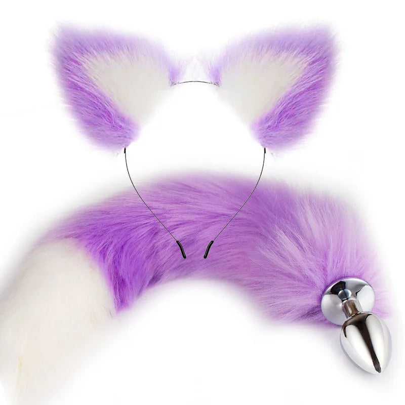 Cute Fox Tail Anal Plug Bow-Knot Soft Cat Ears Headbands Collar Erotic Cosplay Couples Accessories SM Sex Toys for Female Male