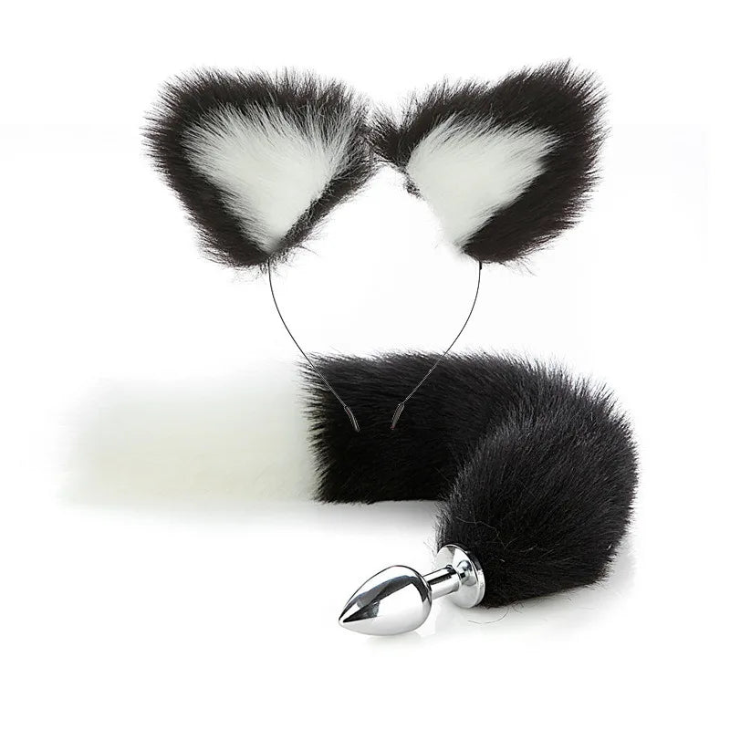 Cute Fox Tail Anal Plug Bow-Knot Soft Cat Ears Headbands Collar Erotic Cosplay Couples Accessories SM Sex Toys for Female Male