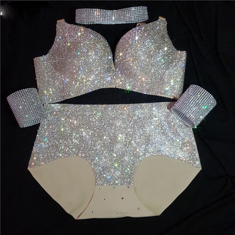 Sexy Lingerie twinkling Bra Short Outfit Nightclub bar dancer singer costumes Set  hot drilling bikini