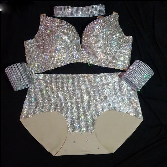 Sexy Lingerie twinkling Bra Short Outfit Nightclub bar dancer singer costumes Set  hot drilling bikini