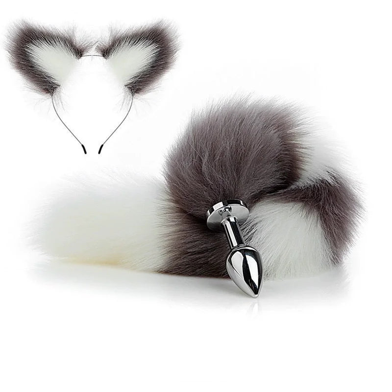Fox Anal Plug Cute Cat Ears Tail Anal Toys for Beginner Stainles Steel Anal Plug BDSM Game Cosplay Sex Toys for Woman Couple Men