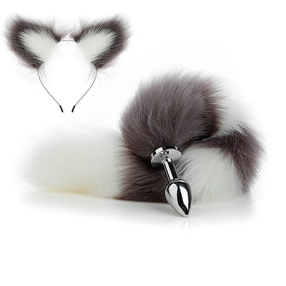 Fox Anal Plug Cute Cat Ears Tail Anal Toys for Beginner Stainles Steel Anal Plug BDSM Game Cosplay Sex Toys for Woman Couple Men