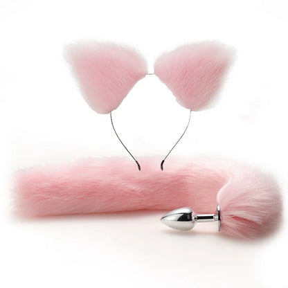 Cute Fox Tail Anal Plug Bow-Knot Soft Cat Ears Headbands Collar Erotic Cosplay Couples Accessories SM Sex Toys for Female Male