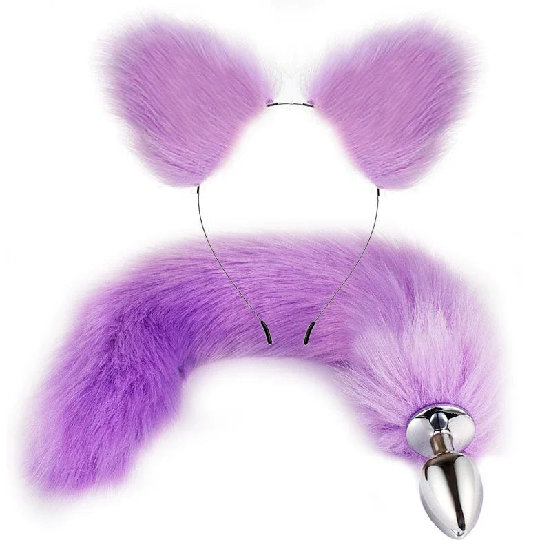 Fox Anal Plug Cute Cat Ears Tail Anal Toys for Beginner Stainles Steel Anal Plug BDSM Game Cosplay Sex Toys for Woman Couple Men