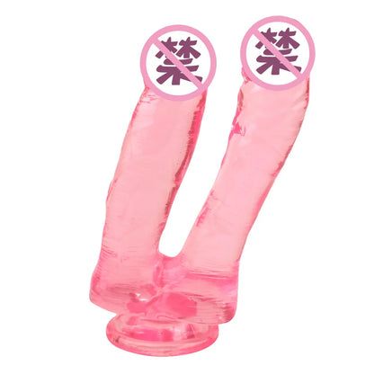 Realistic Double Ended Dildo Sex Toy for Women or Couples Dual Sided Headed Penetration Dong Device with Simulated Penile Sucker
