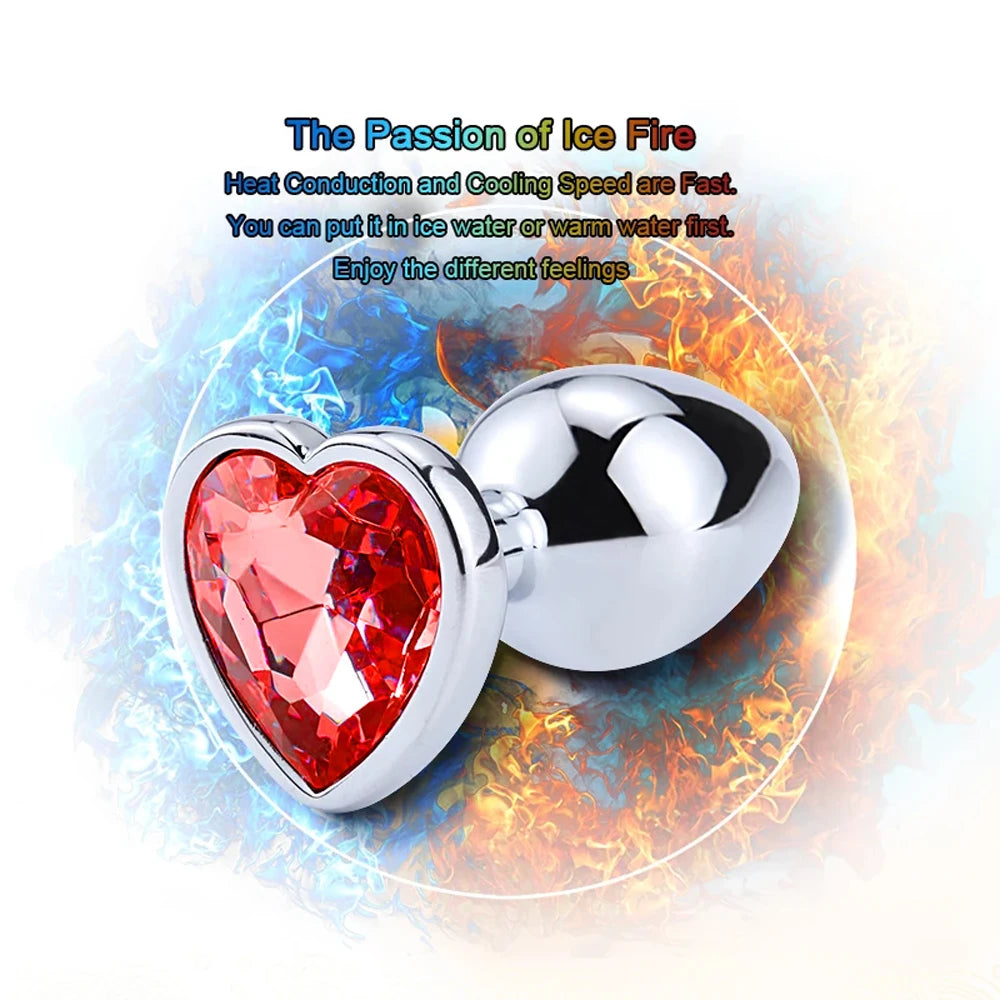 Anal Plug 3 Sizes Heart Metal Crystal Anal Plug for Women Removable Stainless Steel Butt Plug Men Stimulator Anal Sex Toys Dildo