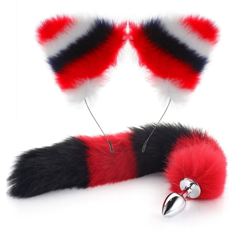 Fox Anal Plug Cute Cat Ears Tail Anal Toys for Beginner Stainles Steel Anal Plug BDSM Game Cosplay Sex Toys for Woman Couple Men
