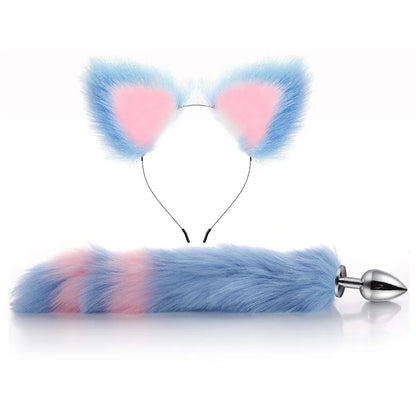 Cute Fox Tail Anal Plug Bow-Knot Soft Cat Ears Headbands Collar Erotic Cosplay Couples Accessories SM Sex Toys for Female Male