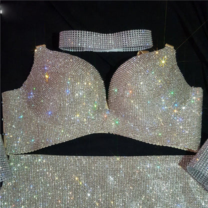 Sexy Lingerie twinkling Bra Short Outfit Nightclub bar dancer singer costumes Set  hot drilling bikini