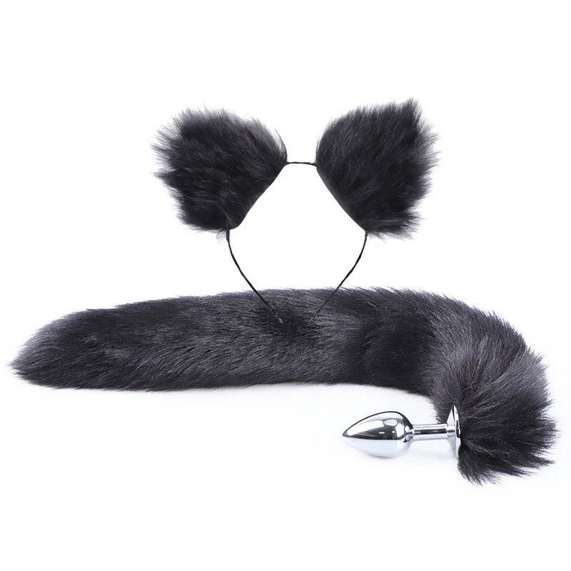 Fox Anal Plug Cute Cat Ears Tail Anal Toys for Beginner Stainles Steel Anal Plug BDSM Game Cosplay Sex Toys for Woman Couple Men