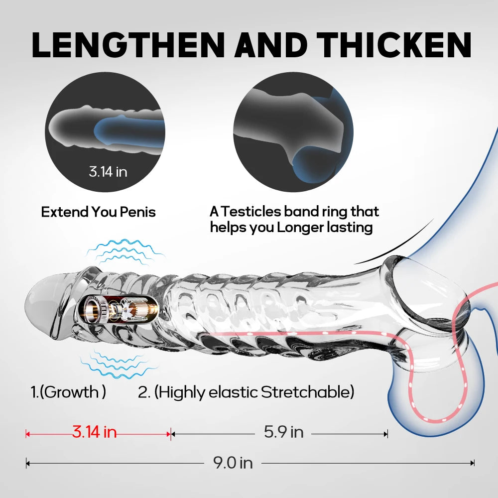 Reusable Condoms Male Penis Extension Sleeves Enlargement Delay Vibrators Delay Ejaculation Cock Ring Adult Sex Toys For Men